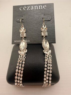NWT Cezanne Silver Crystal Dangle Earrings